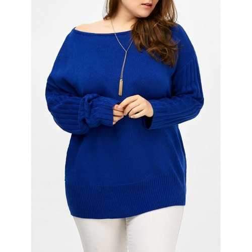 Plus Size Ribbed Cut Out Sweater - Blue 2xl