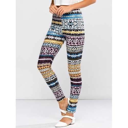 High Waist Tribal Patter Skinny Pants - L