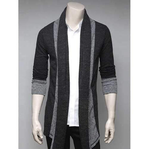 Color Block Splicing Turndown Collar Cardigan - Deep Gray M