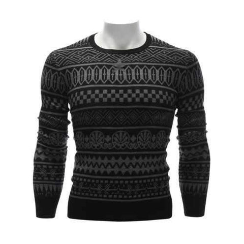 Crew Neck Ethnic Style Geometric Graphic Sweater - Black 3xl