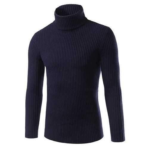 Slim Fit Roll Neck Ribbed Knitted Sweater - Cadetblue 2xl