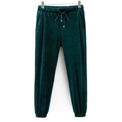 Velvet Running Jogger Pants - Green L