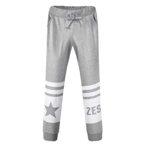 Pocket Drawstring Graphic Jogger Pants - Gray 34