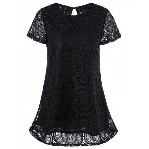 Mini Lace Insert Crochet Short A Line Dress - Black Xl