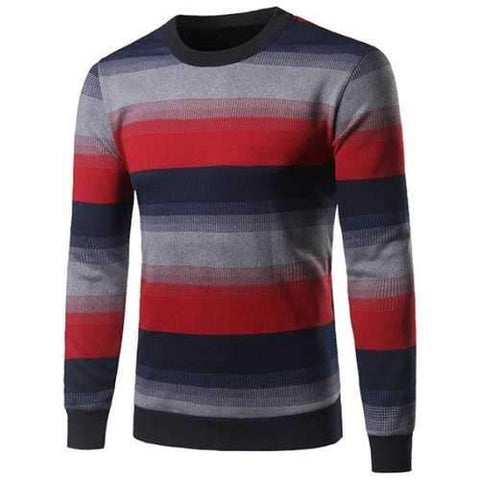 Crew Neck Color Block Ombre Spliced Stripe Sweater - 2xl