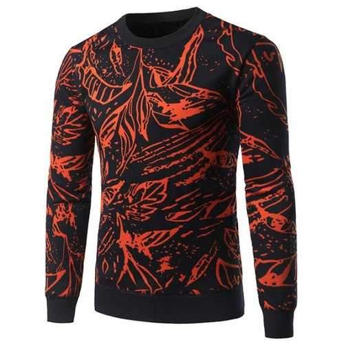 Crew Neck Splatter Floral Graphic Sweater - Orange Xl