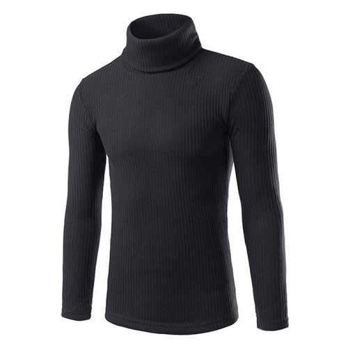 Ribbed Turtleneck Pullover Sweater - Black M