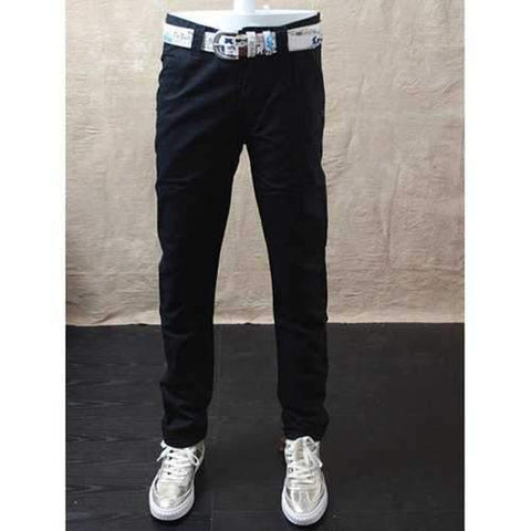 Flap Pockets Zip Fly Straight Casual Pants - Black 30