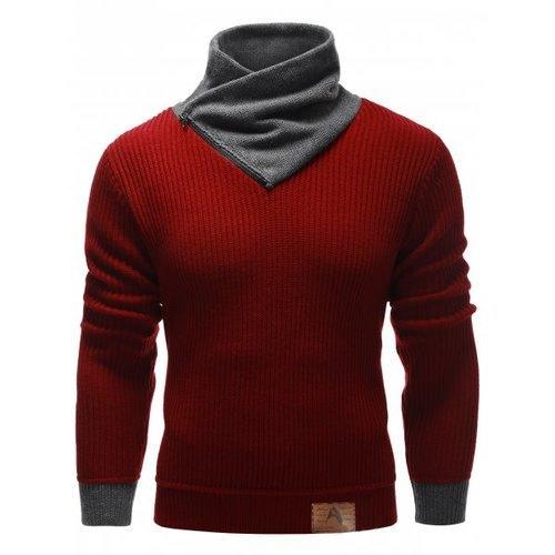 Zip Up High Neck Ribbed Pullover Sweater - Burgundy Xl