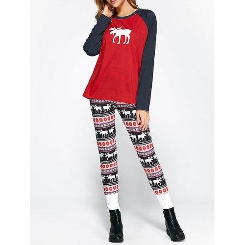 Christmas Ornate Print Leggings and Raglan Sleeves Tee - 2xl