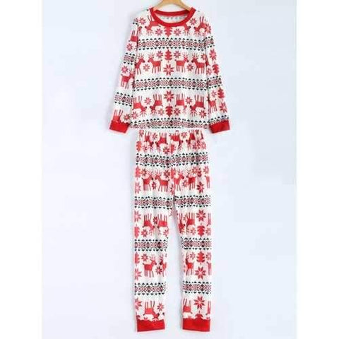 Christmas Deer Print T-Shirt and Pants Set - White S