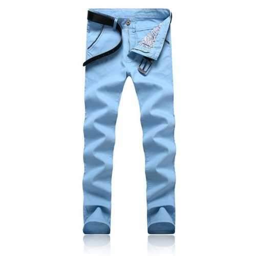 Trimmed Pocket Zipper Fly Tapered Pants - Azure 38