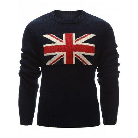 Flag Pattern Crew Neck Flat Patriotic Sweater - Cadetblue L