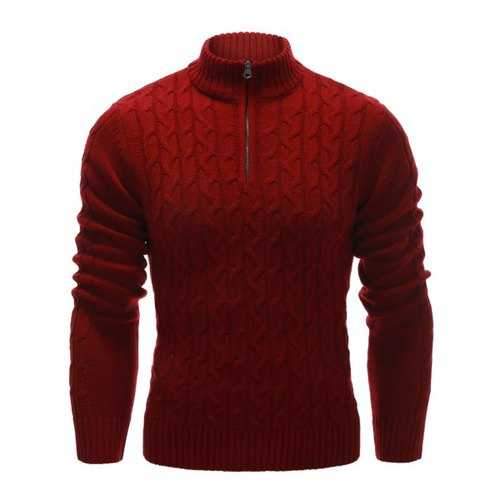 Half Zip Up Cable Knit Pullover Sweater - Red 2xl