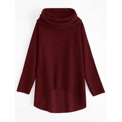 High Low Hoodie - Wine Red M