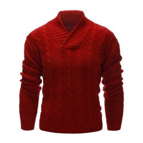 Rib Hem Cable Knit Pullover Sweater - Red M