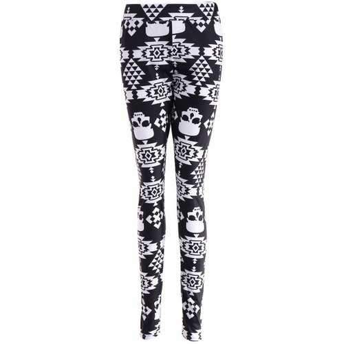 Skull Print Stretchy Leggings - Black L