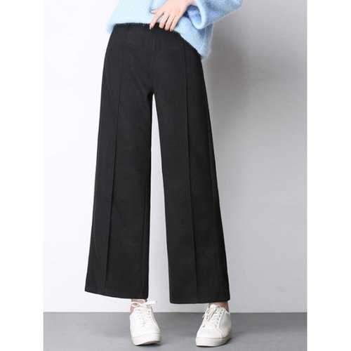 Woolen High Waist Wide-Leg Pants - Black 3xl