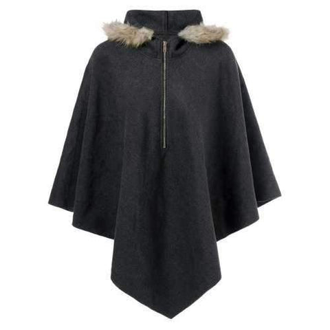 Hooded Cape Coat - Black Grey M