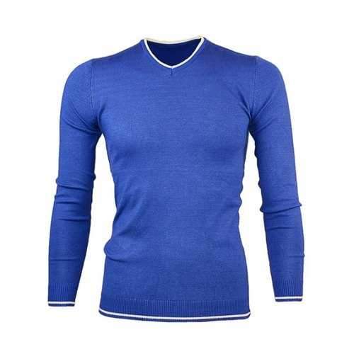 V Neck Color Block Pullover Knitwear - Blue L