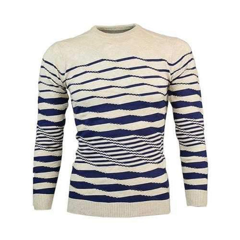 Crew Neck Wave Stripe Pullover Knitwear - Khaki 2xl