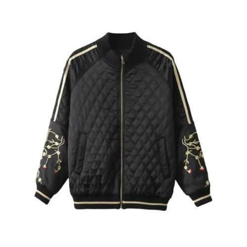 Slim Crane Embroidered Argyle Quilte Bomber Jacket - Black L