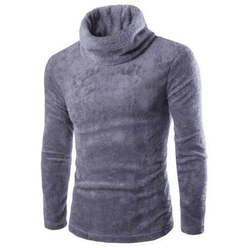 Fuzzy Turtleneck Fleece Sweater - Gray M