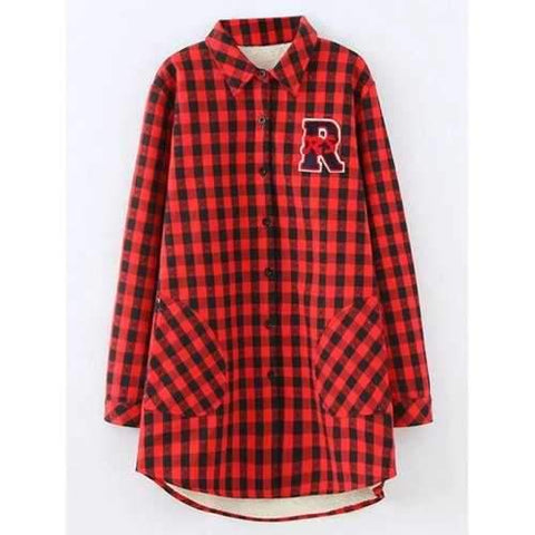 Plus Size Plaid Fleece Shirt Jacket - Red 4xl