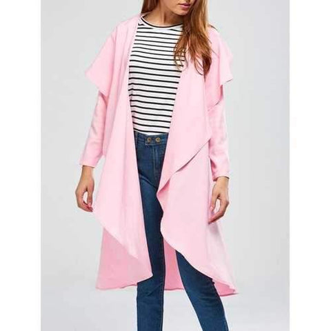 Long Asymmetric Drape Duster Coat - Pink Xl