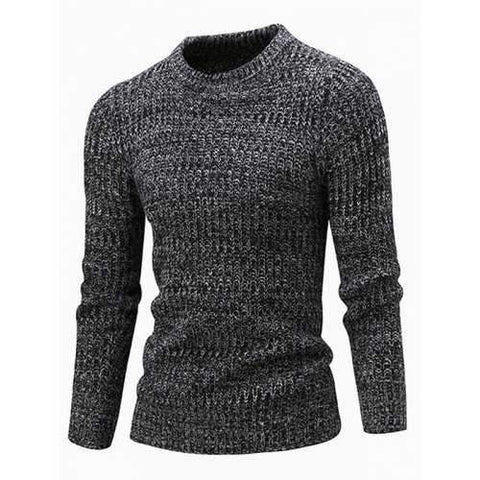 Slim Fit Crew Neck Ribbed Knitted Sweater - Black L