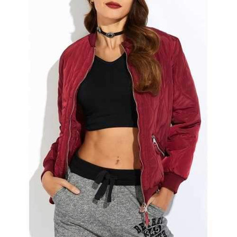 Padded Bomber Zip Up Jacket - Wine Red L