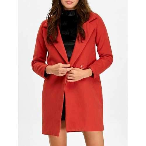 Lapel Double Breasted Pocket Coat - Red L