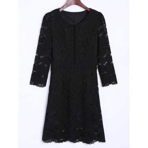 Hollow Out A Line Lace Dress - Black Xl