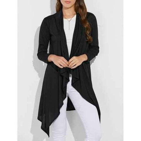 Collarless Asymmetric Duster Coat - Black S