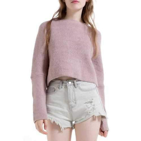 Ribbed Short Sweater - Pink One Size