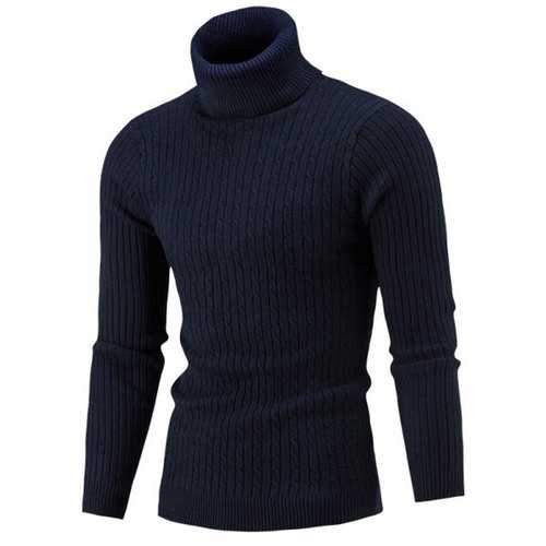 Slim Fit Cable Knit Turtleneck Sweater - Cadetblue Xl