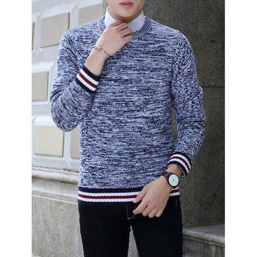 Knit Blends Stripe Splicing Long Sleeve Sweater - Royal M