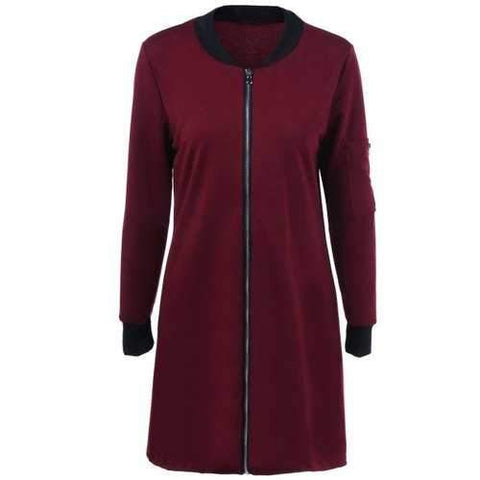 Full Zip Long Jacket - Wine Red M