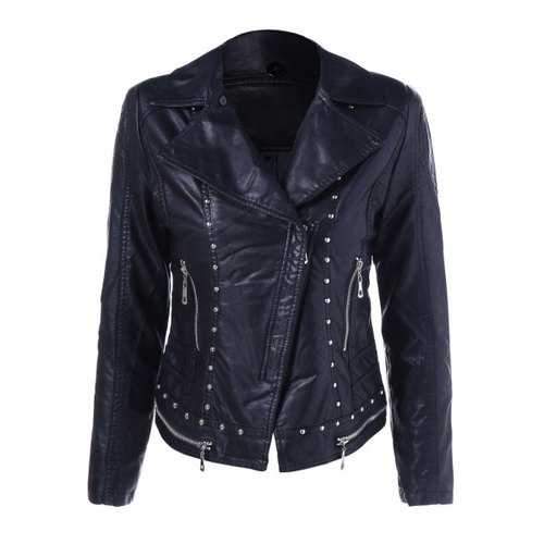 Rhinestone Slim Fit Biker Jacket - Black L