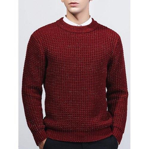 Crew Neck Texture Sweater - Burgundy M