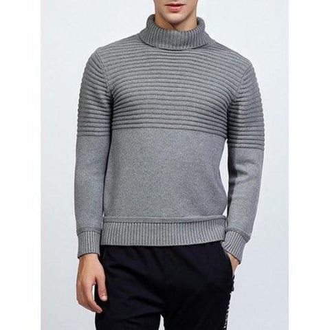 Turtleneck Ribbed Pullover Sweater - Light Gray 2xl