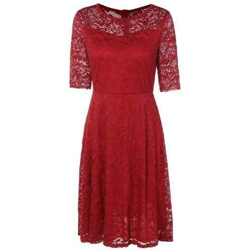 A Line Openwork Lace Midi Dress - Red S