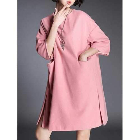 Casual Wool Dress - Pink L