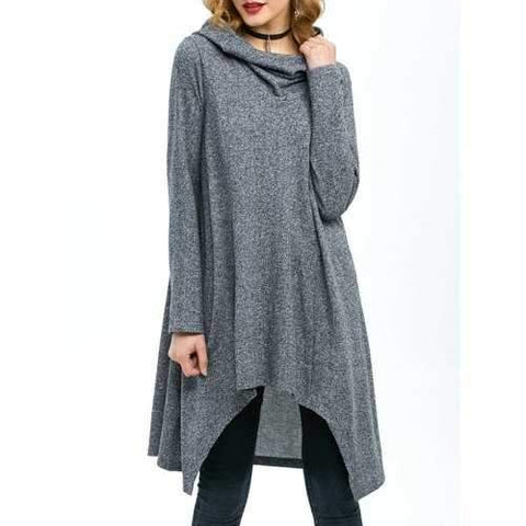 High Low Hem Hooded Coat - Gray M