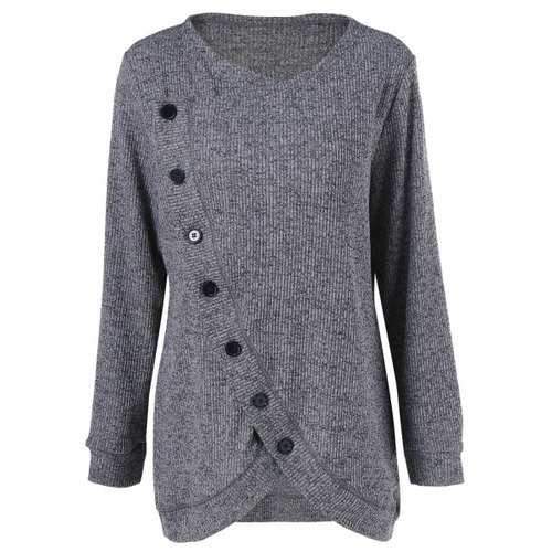 Long Sleeve Plus Size Button Up Overlap Cardigan - Gray Xl