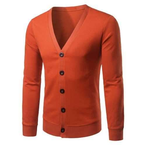 Slim Fit Button Up V Neck Cardigan - Jacinth Xl