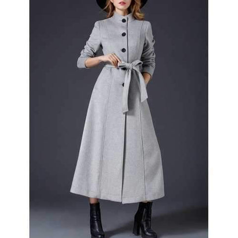 Wool Maxi Skirted Coat With Pocket - Gray M