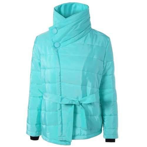 Self Tie Asymmetric Short Padded Down Jacket - Light Green 3xl