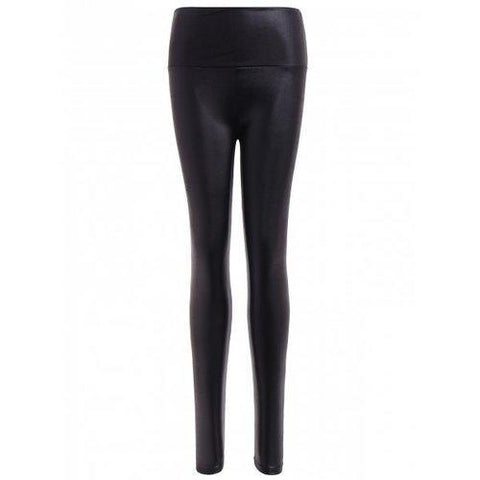 Stretchy PU Leather Leggings - Black One Size