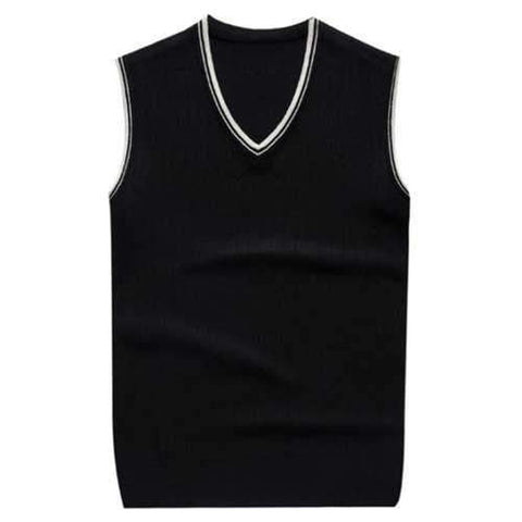 V Neck Contrast Trim Knitted Vest - Black L